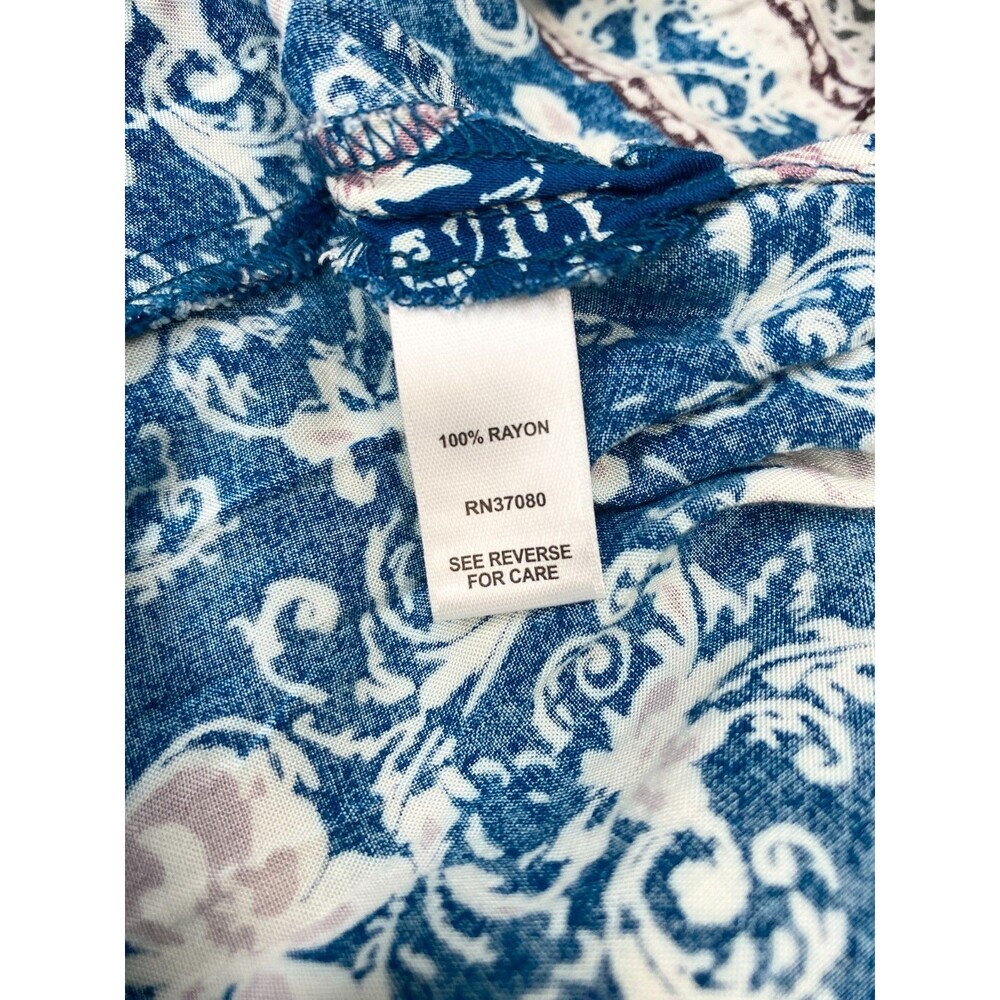 Cato Plus Size 14W 16W Peasant Tunic Top Blue Rayon Roll Tab Sleeve Boho V Neck - Picture 9 of 10
